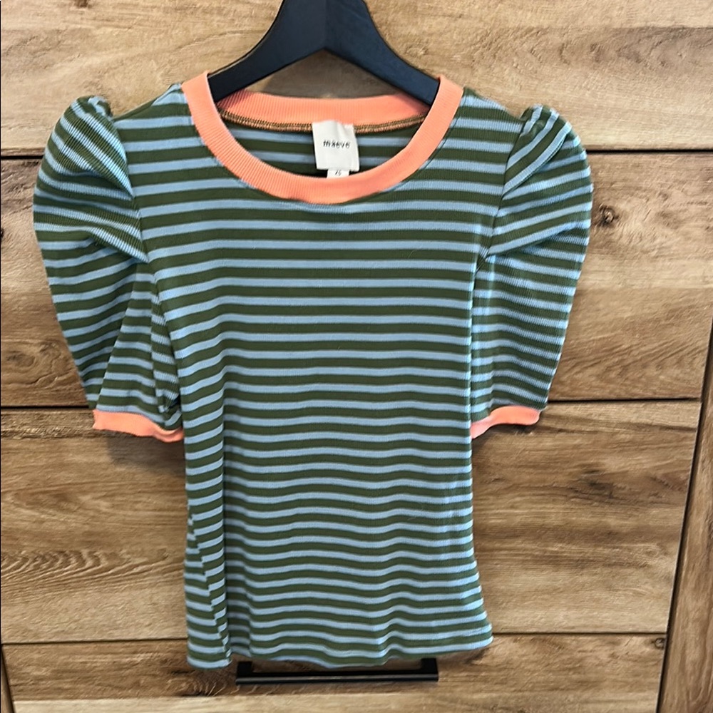 Maeve Multicolor Striped Top with Puff Sleeves. EUC